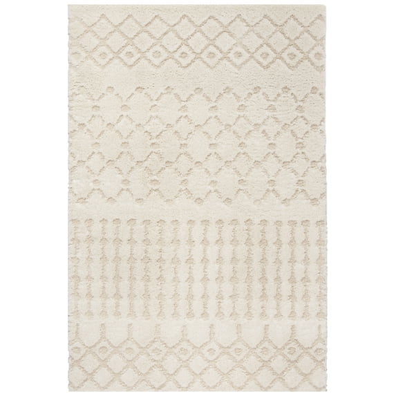 SAFAVIEH Sparta Stewart Geometric Polyester Shag Area Rug, Cream, 5'1" x 7'6"
