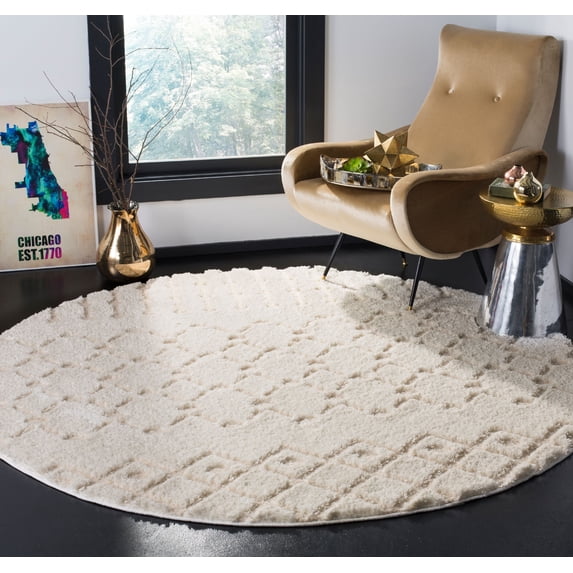 SAFAVIEH Sparta Stewart Geometric Polyester Shag Area Rug, Cream, 6'7" x 6'7" Round