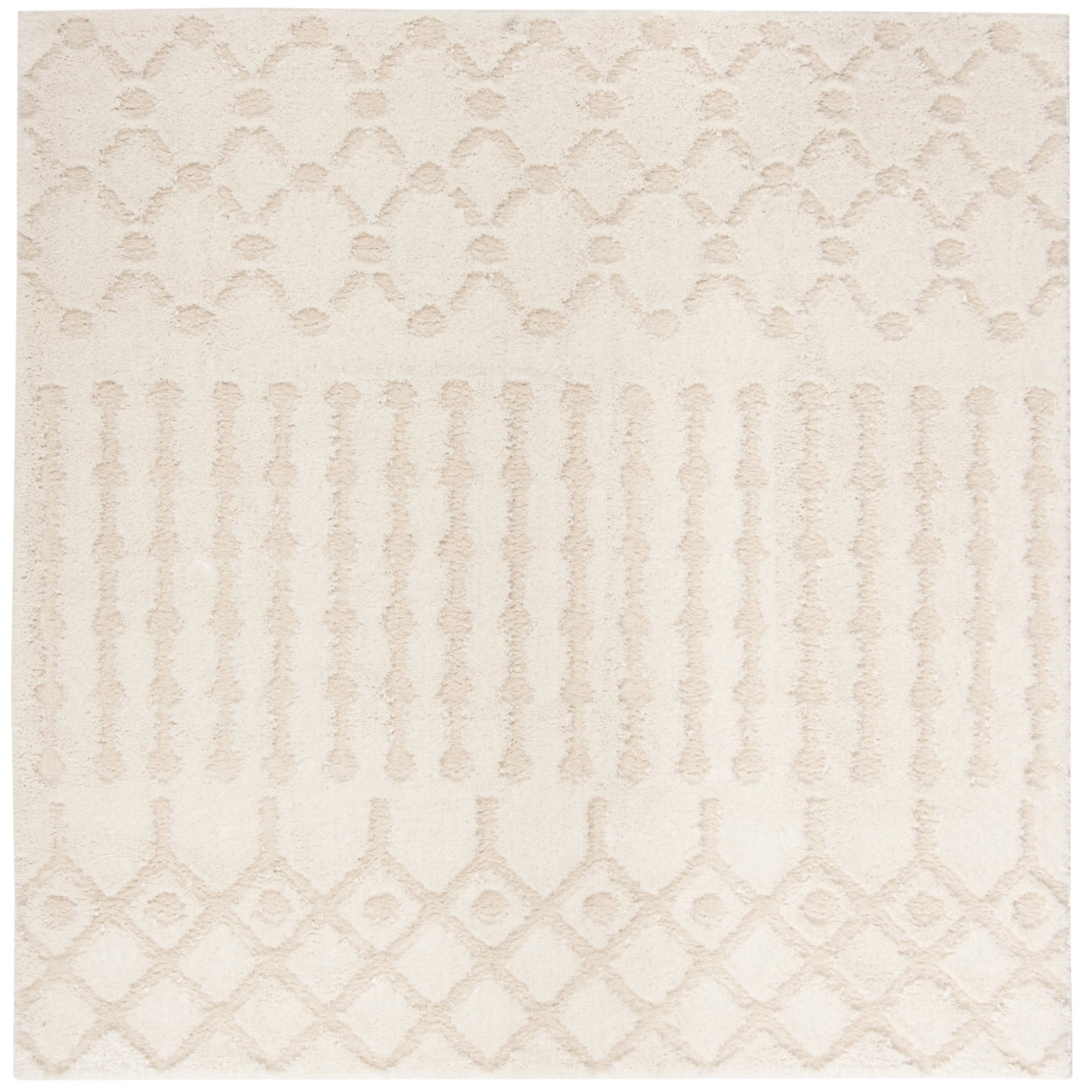 Off-White Geometric Synthetic Shag Area Rug, 6'7" Square
