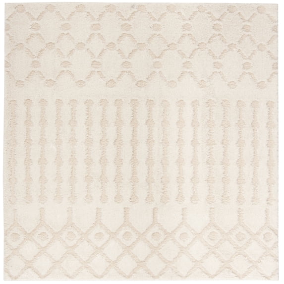 SAFAVIEH Sparta Stewart Geometric Polyester Shag Area Rug, Cream, 6'7" x 6'7" Square