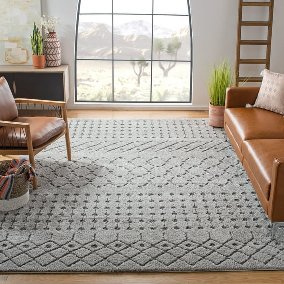 SAFAVIEH Sparta Stewart Geometric Polyester Shag Area Rug, Dark Grey, 5'1" x 7'6"
