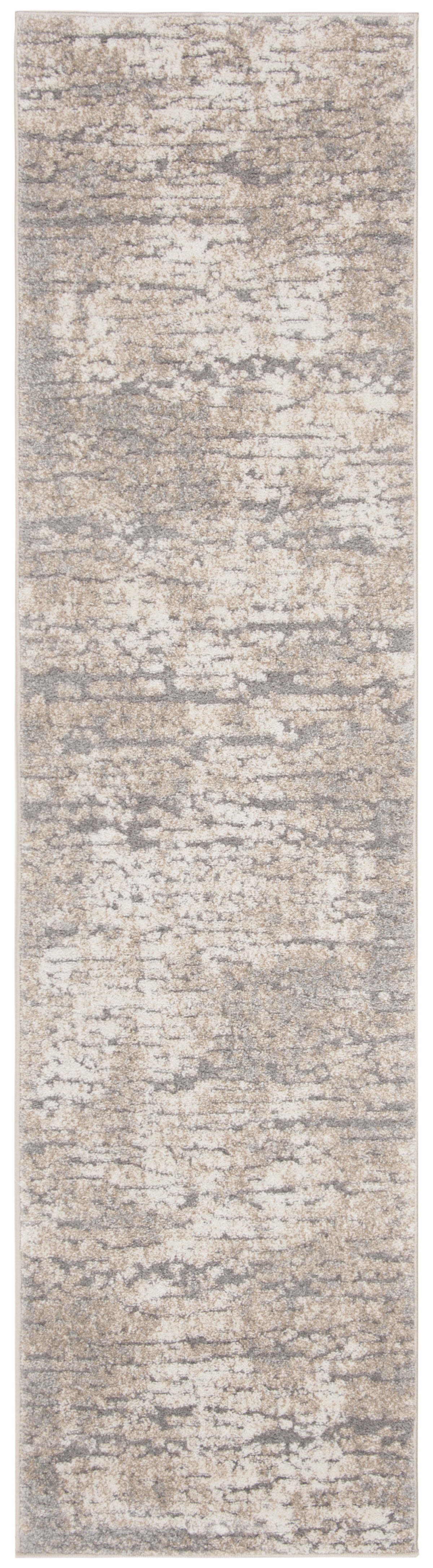 Ivory Abstract Synthetic 28" Easy-Care Hand-Knotted Rug