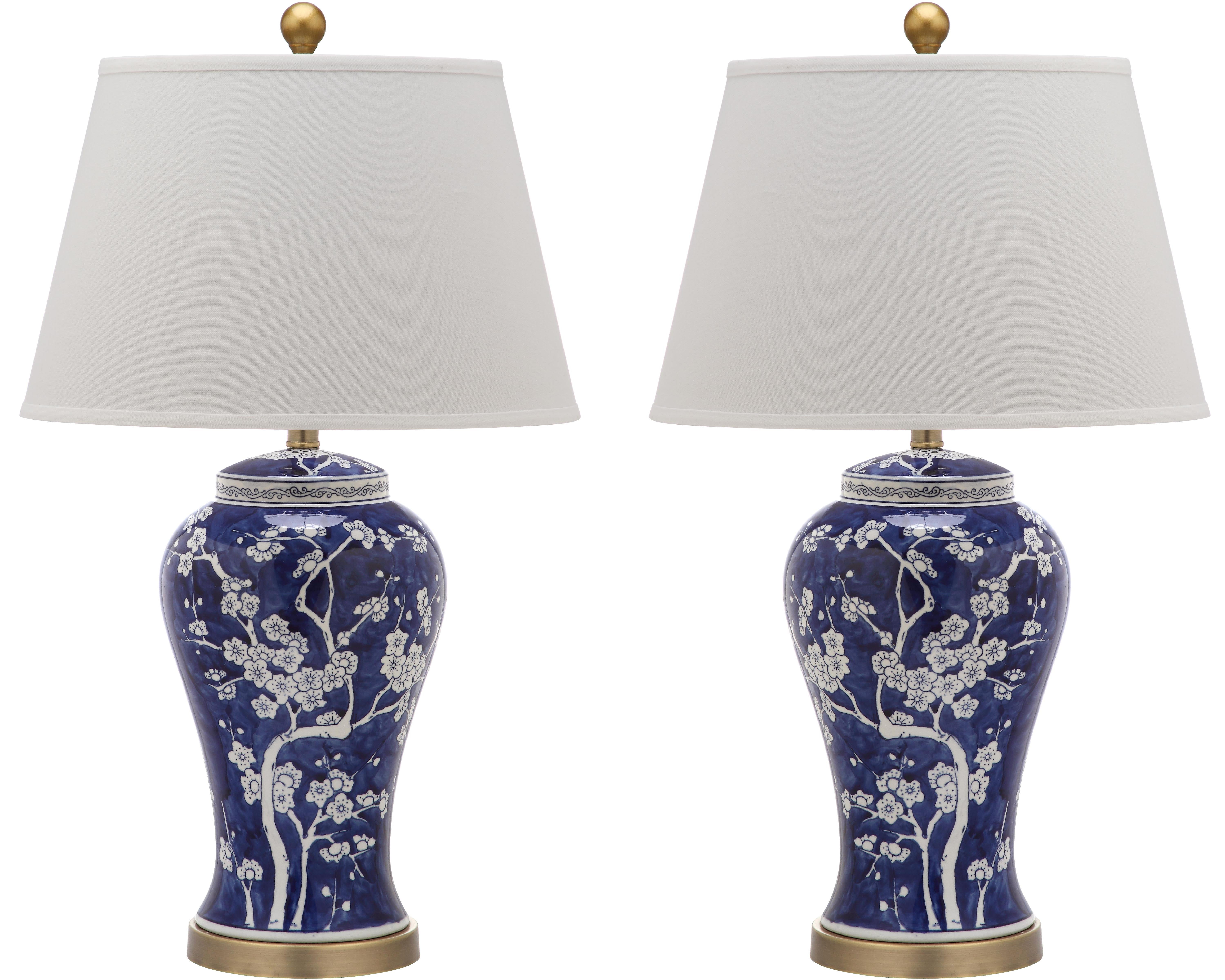 SAFAVIEH Spring 29 in. Gold Table Lamp with Off-White Cotton Shade, Set ...