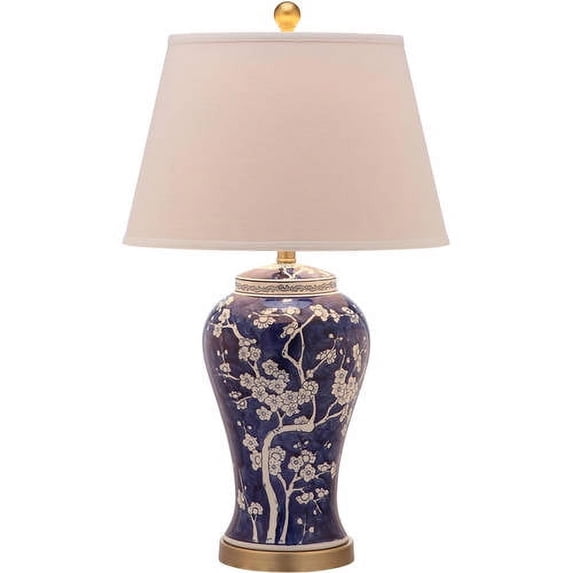 SAFAVIEH Spring 29 in. Table Lamp with Off-White Cotton Shade, Navy, Set of 2