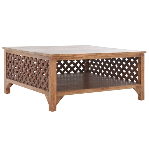 SAFAVIEH Squall Rustic Square 1 Shelf Coffee Table, Burnt Natural