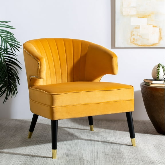 SAFAVIEH Stazia Mid-Century Retro Wingback Accent Chair, Marigold/Black