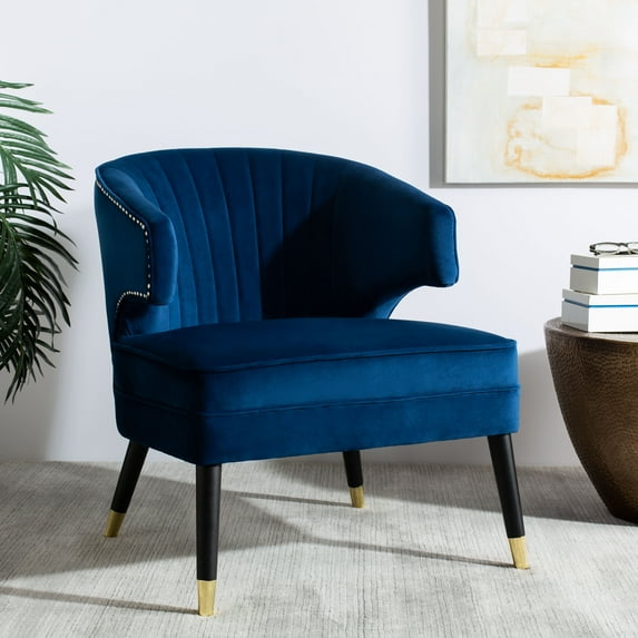 SAFAVIEH Stazia Mid-Century Retro Wingback Accent Chair, Navy/Black