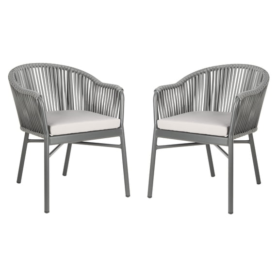 SAFAVIEH Stefano Stackable Outdoor Patio Rope Chair, Grey/Cushion, Set of 2