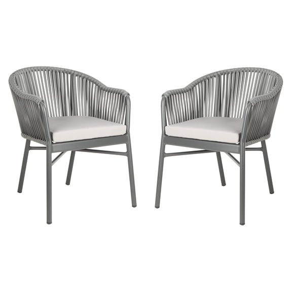 SAFAVIEH Stefano Stackable Outdoor Patio Rope Chair, Grey/Cushion, Set of 2