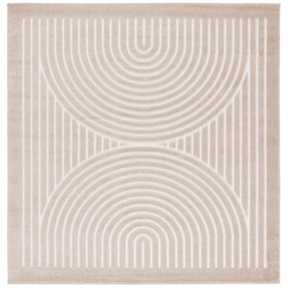 SAFAVIEH Stella Cameron Abstract Indoor/Outdoor Area Rug, Beige/Ivory, 6'7" x 6'7" Square