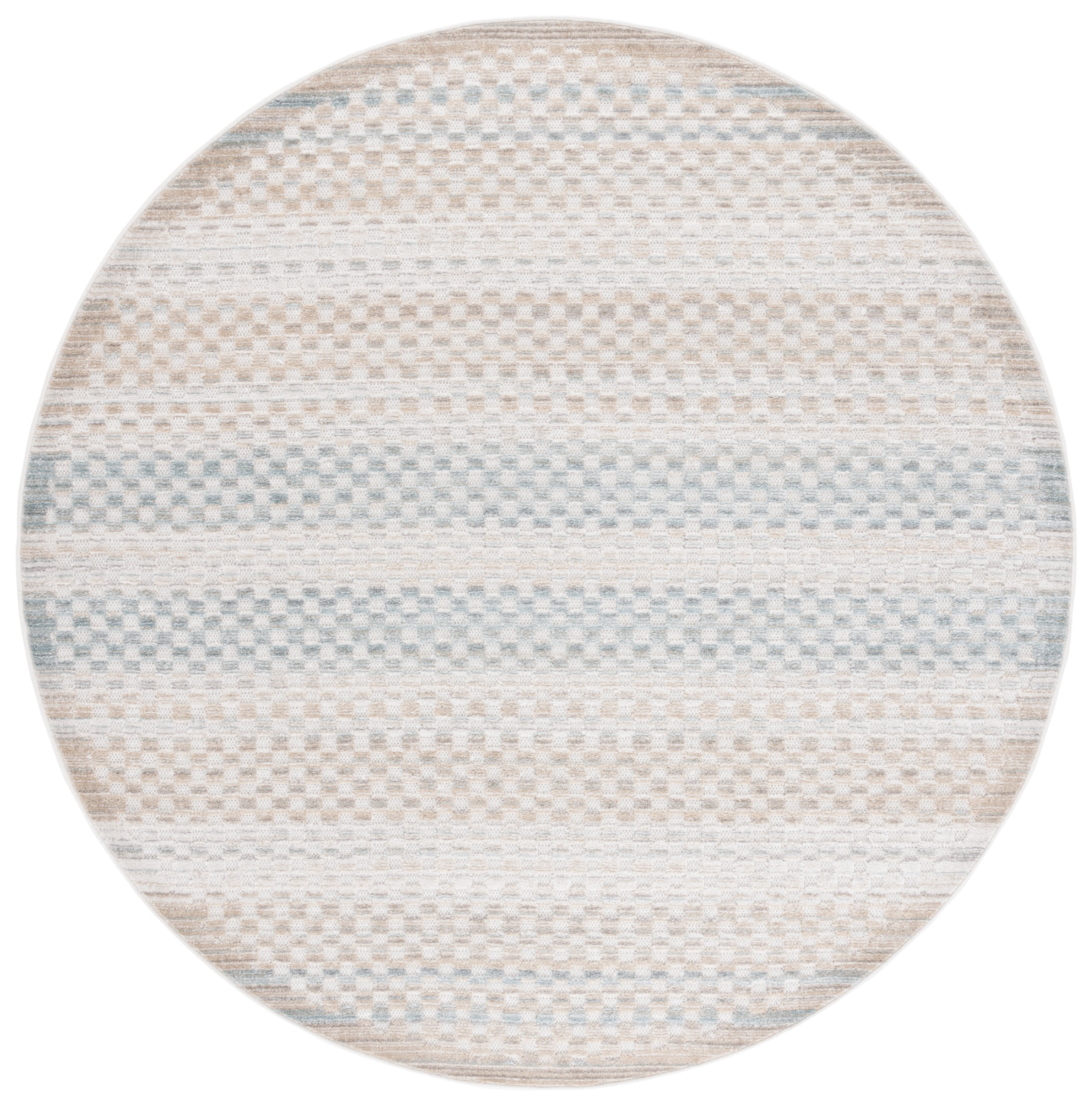 SAFAVIEH Stella Chauncey Geometric Indoor/Outdoor Area Rug, Beige/Blue, 6'7" x 6'7" Round