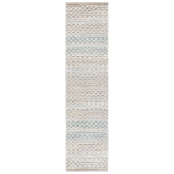 SAFAVIEH Stella Chauncey Geometric Indoor/Outdoor Runner Rug, Beige/Blue, 2' x 8'