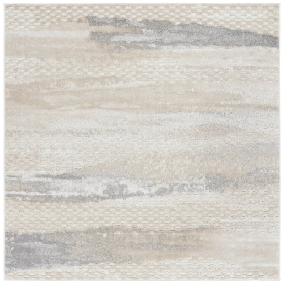 SAFAVIEH Stella Garth Abstract Indoor/Outdoor Area Rug, Beige/Gray, 6'7" x 6'7" Square