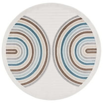 SAFAVIEH Stella Issam Geometric Indoor/Outdoor Area Rug, Ivory/Brown Blue, 6'7" x 6'7" Round