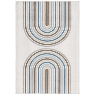 SAFAVIEH Stella Issam Geometric Indoor/Outdoor Area Rug, Ivory/Brown Blue, 8'2" x 10'