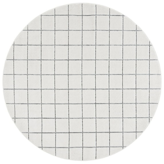 SAFAVIEH Stella Ormonde Geometric Indoor/Outdoor Area Rug, Ivory/Gray, 6'7" x 6'7" Round