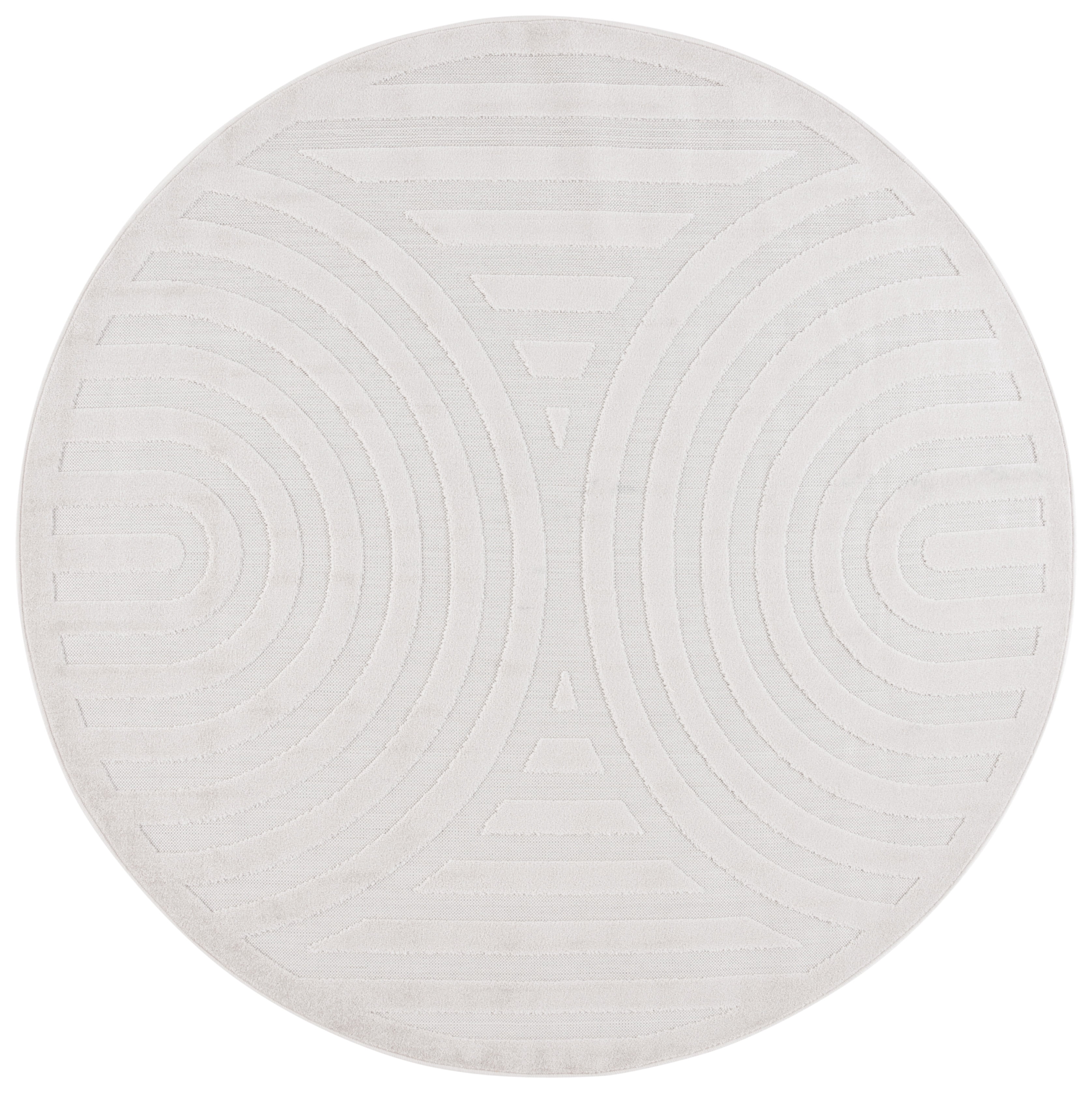 SAFAVIEH Stella Penelope Geometric Indoor/Outdoor Area Rug, Ivory, 6'7" x 6'7" Round
