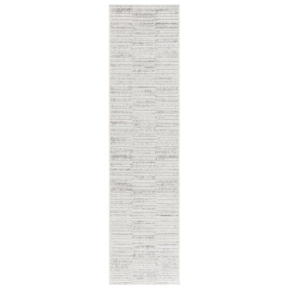 SAFAVIEH Stella Rhetta Striped Indoor/Outdoor Runner Rug, Ivory/Gray, 2' x 8'