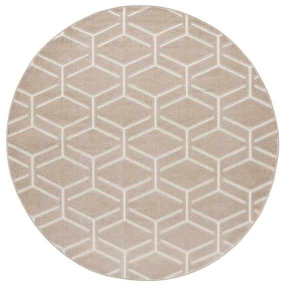 SAFAVIEH Stella Ruadhan Geometric Indoor/Outdoor Area Rug, Beige, 6'7" x 6'7" Round
