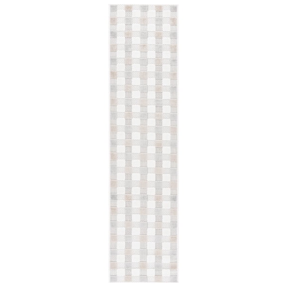 SAFAVIEH Stella Tabitha Geometric Indoor/Outdoor Runner Rug, Ivory/Grey Beige, 2' x 8'