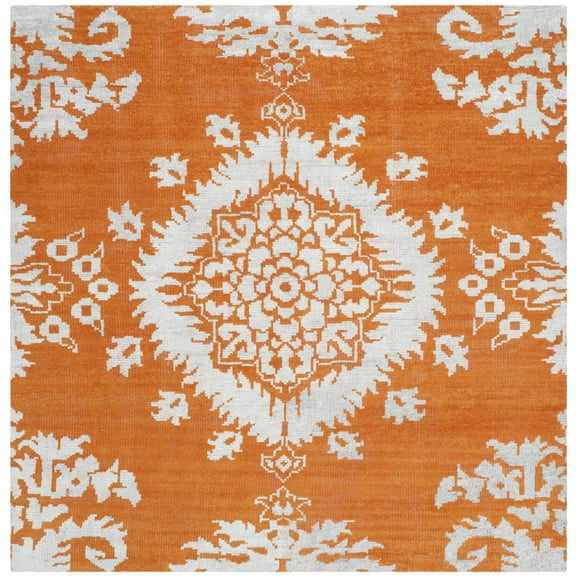 SAFAVIEH Stone Wash Collection 6' Square Gold STW235H Hand-Knotted Medallion Premium Wool & Viscose Area Rug