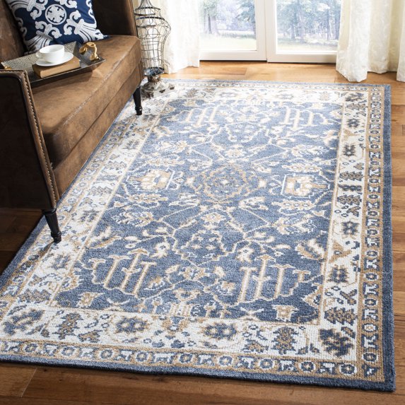 SAFAVIEH Stone Wash Pavel Floral Bordered Area Rug, Blue/Ivory, 4' x 6'