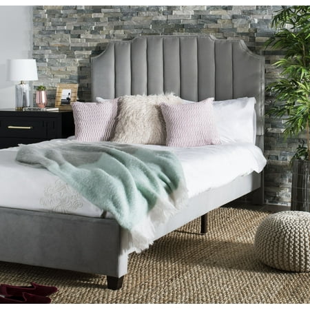 SAFAVIEH Streep Modern Glam Upholstered Bed Frame, Full, Pewter