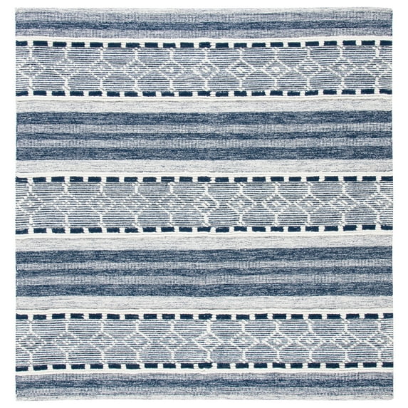 SAFAVIEH Striped Kilim Anselmo Striped Area Rug, Navy/Ivory, 7' x 7' Square