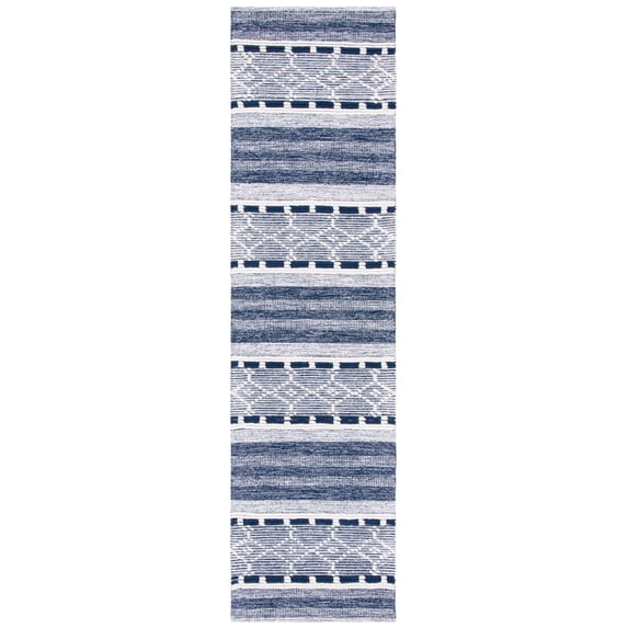 SAFAVIEH Striped Kilim Anselmo Striped Runner Rug, Navy/Ivory, 2'3" x 9'