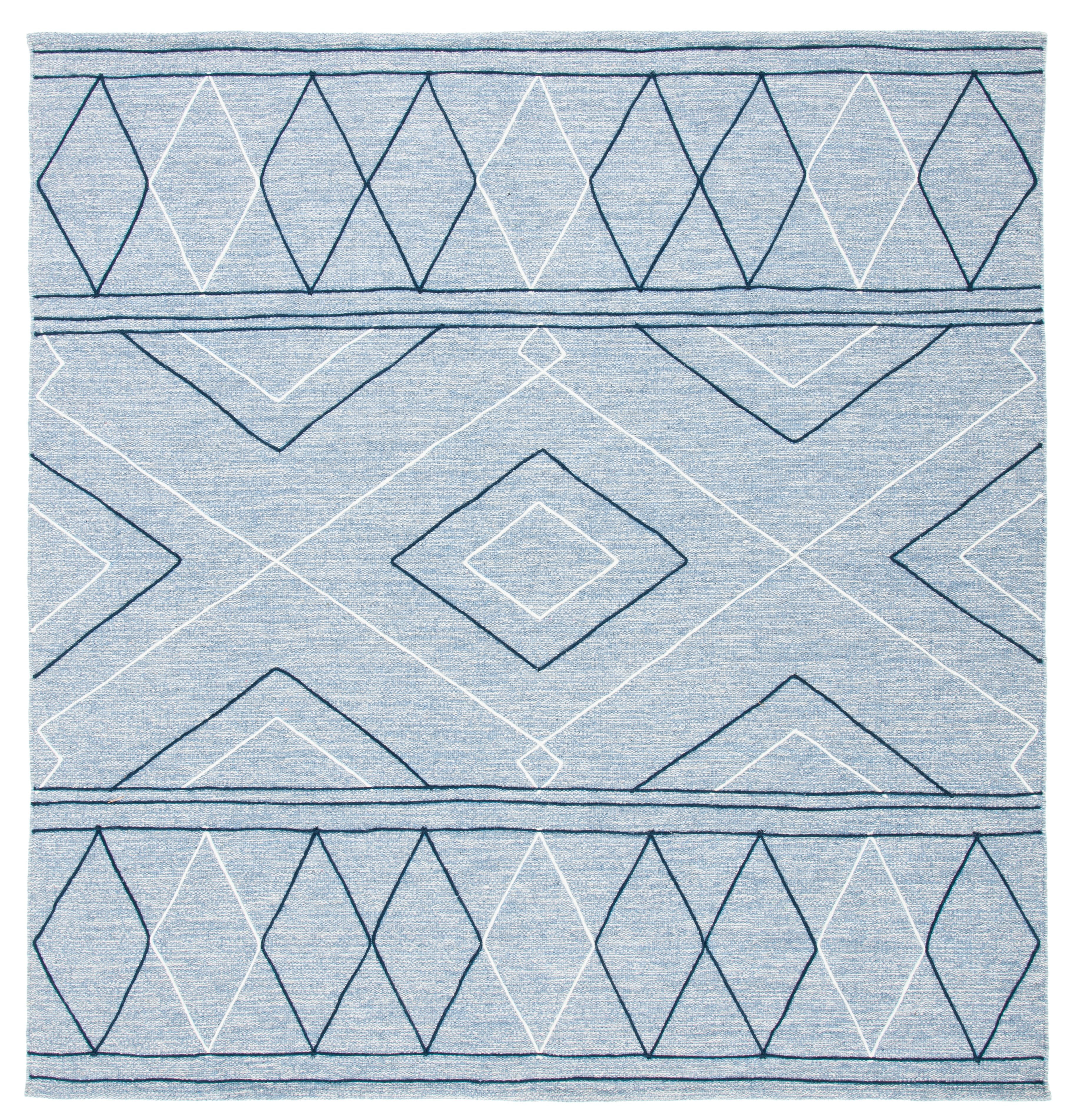 SAFAVIEH Striped Kilim Bronagh Geometric Area Rug, Light Blue/Ivory, 7' x 7' Square