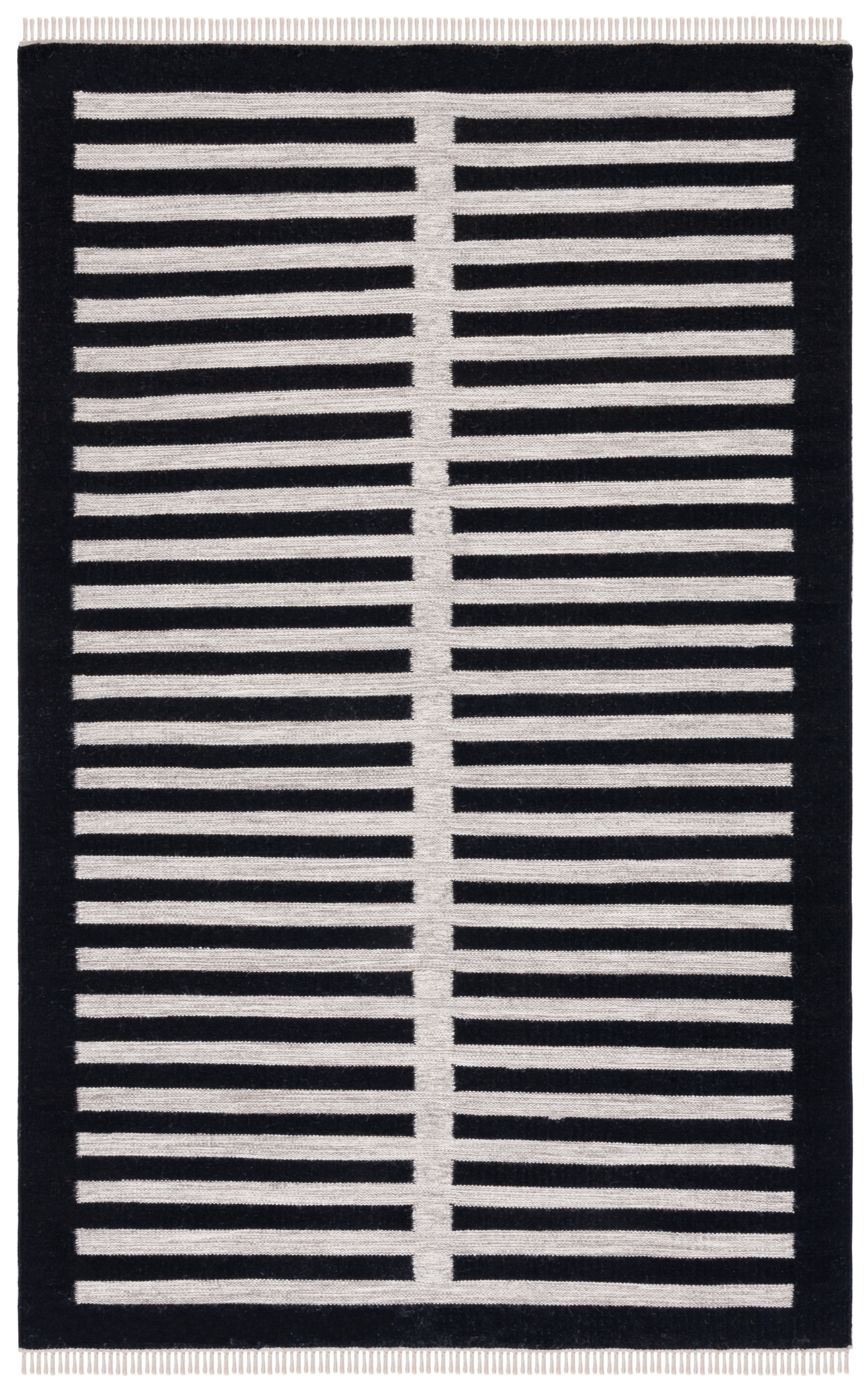 Black and Beige Striped Wool Flat Woven Area Rug