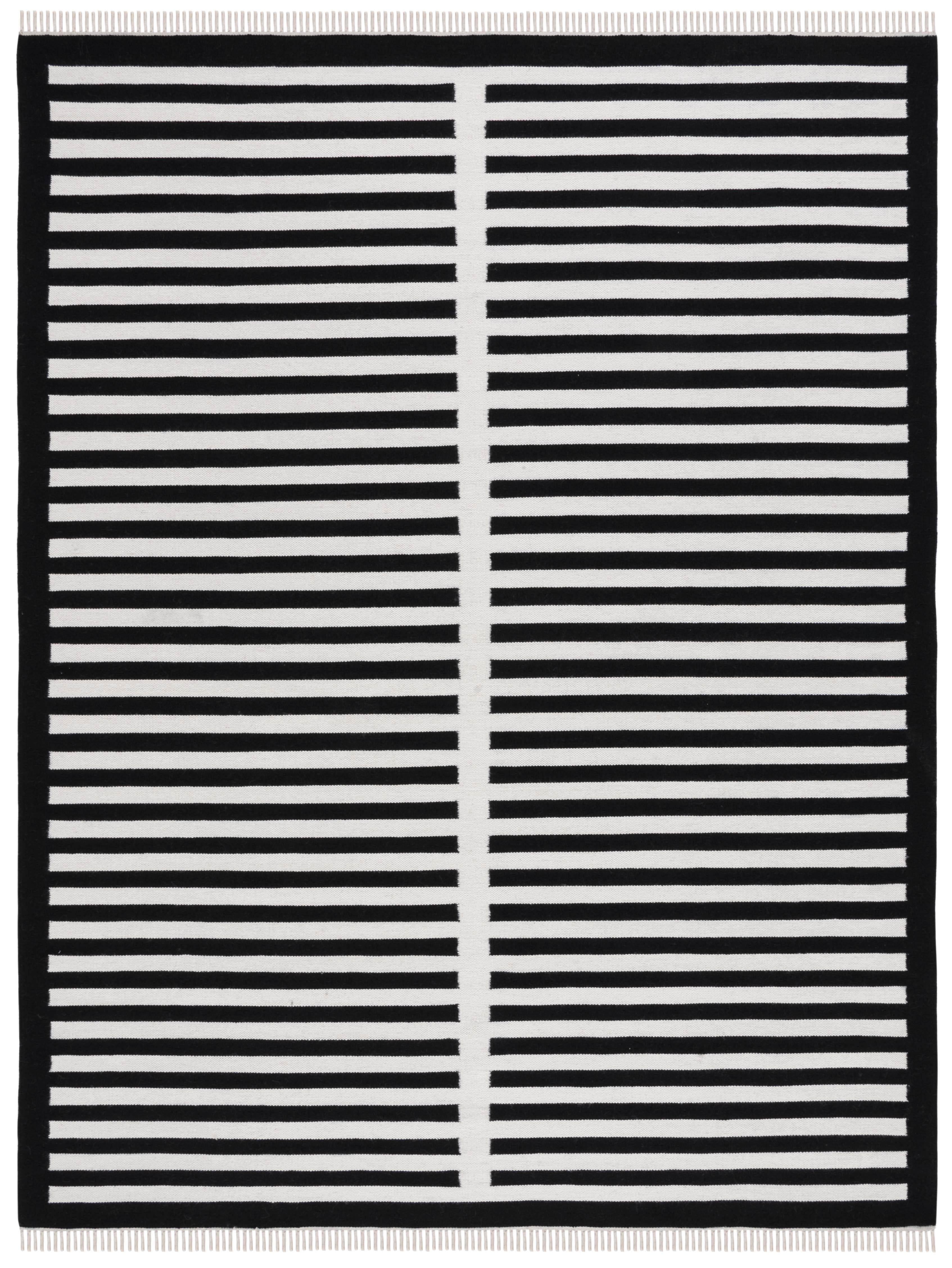 Black and White Striped Wool 8' x 10' Area Rug