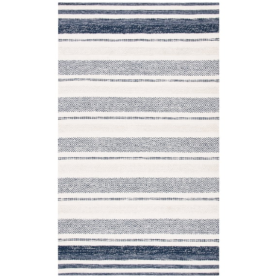 SAFAVIEH Striped Kilim Cailyn Striped Cotton Area Rug, Ivory/Navy, 5' x 8'