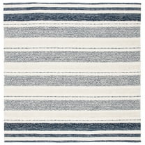 SAFAVIEH Striped Kilim Cailyn Striped Cotton Area Rug, Ivory/Navy, 7' x 7' Square