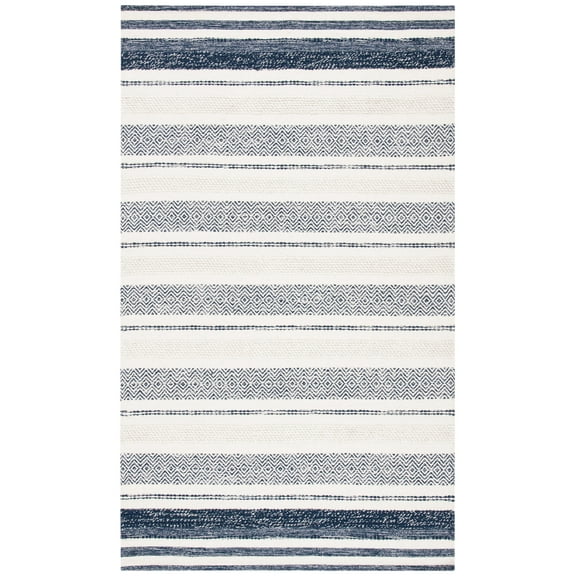 SAFAVIEH Striped Kilim Cailyn Striped Cotton Area Rug, Ivory/Navy, 9' x 12'