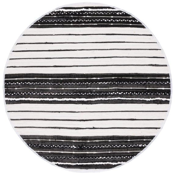 SAFAVIEH Striped Kilim Cedric Striped Cotton Area Rug, Black/Ivory, 6' x 6' Round