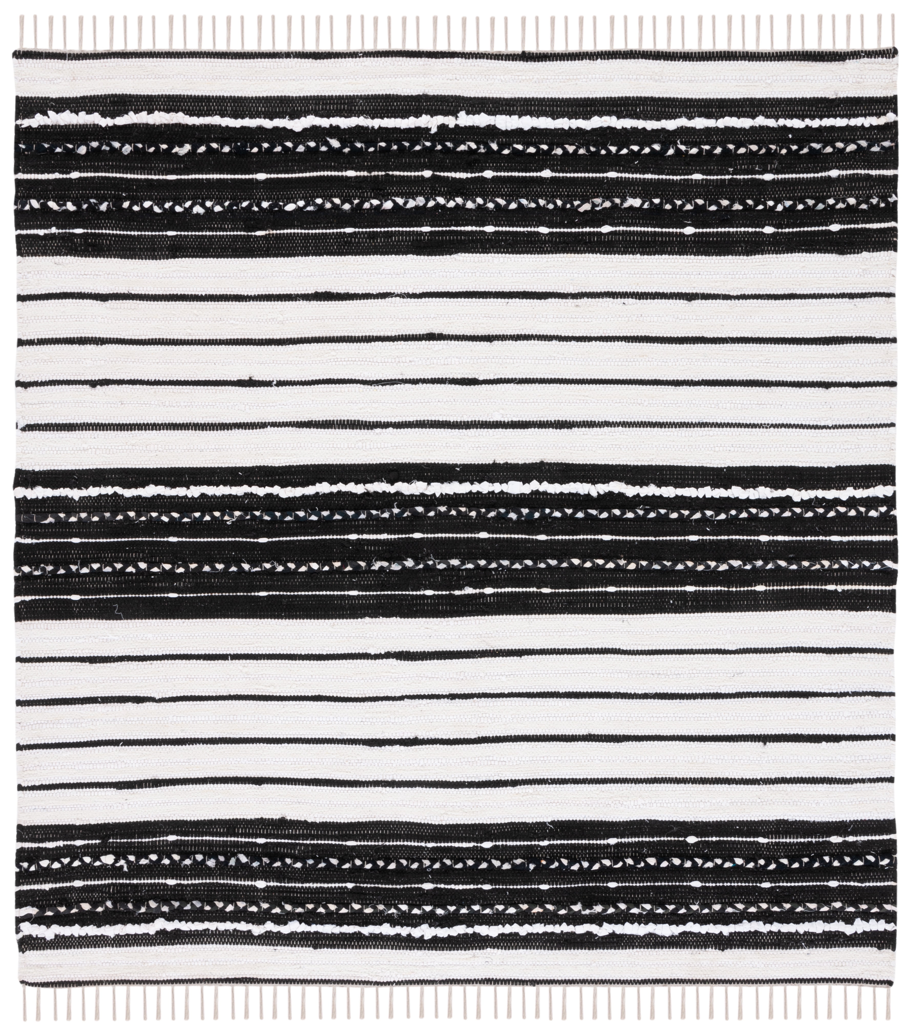 SAFAVIEH Striped Kilim Cedric Striped Cotton Area Rug, Black/Ivory, 6' x 6' Square