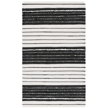 SAFAVIEH Striped Kilim Cedric Striped Cotton Area Rug, Black/Ivory, 8' x 10'