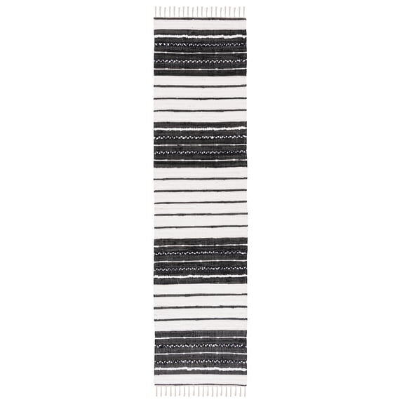 SAFAVIEH Striped Kilim Cedric Striped Cotton Runner Rug, Black/Ivory, 2'3" x 9'