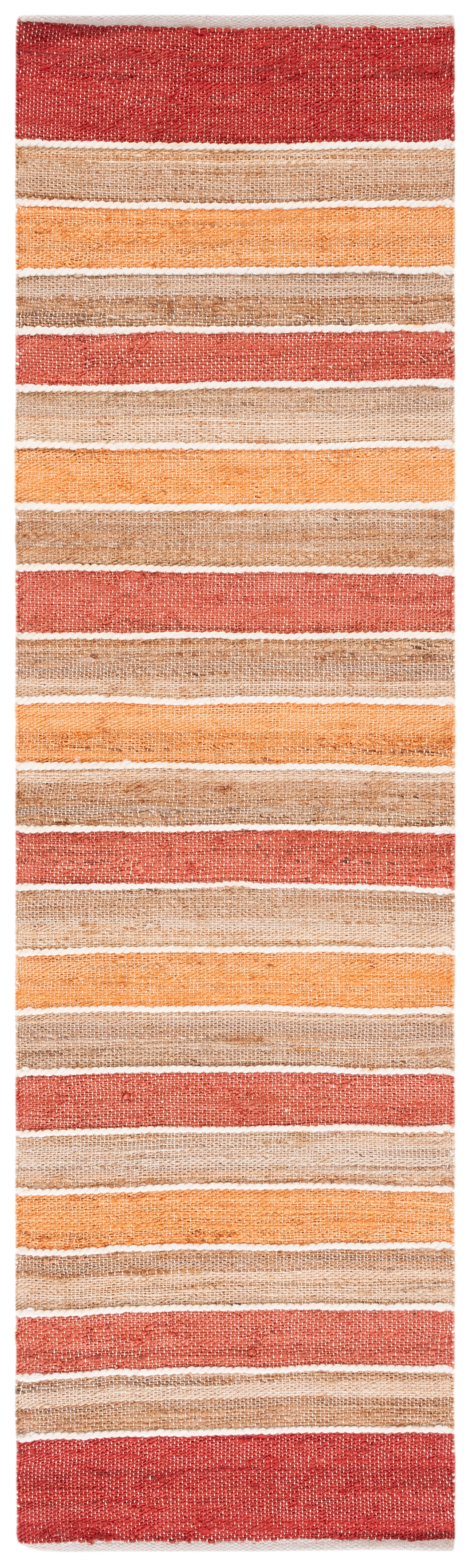 Handwoven Red and Rust Wool Striped Kilim Rug - 2' 3" x 8'