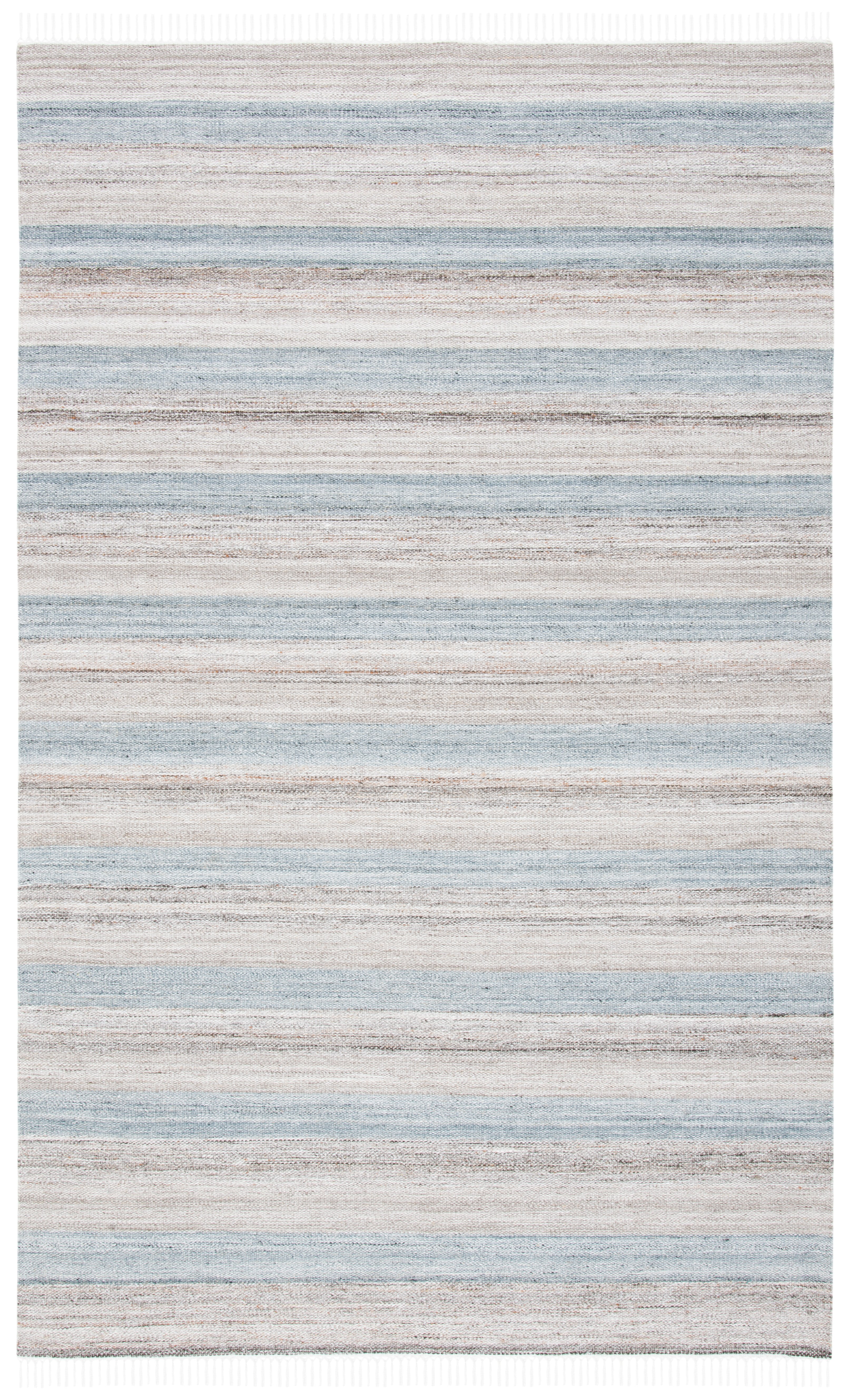 Gray and Beige Striped Wool Kilim Area Rug