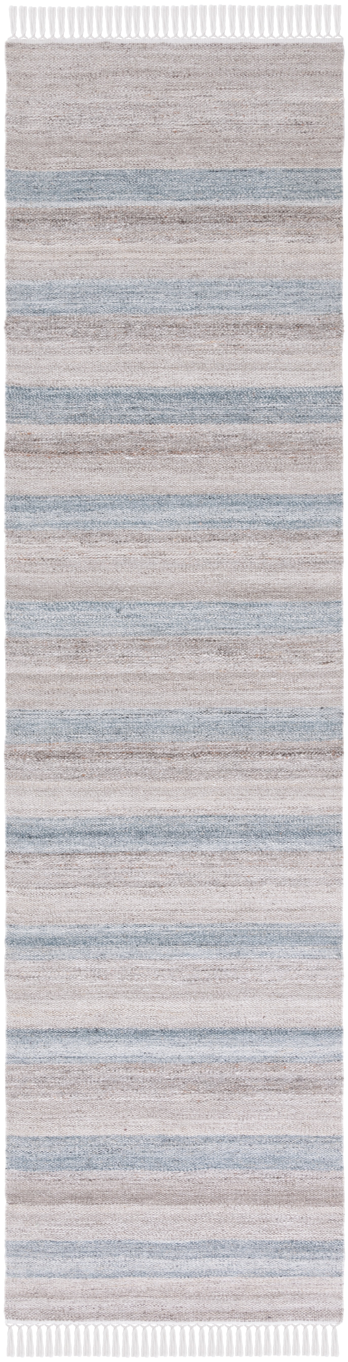 Gray and Beige Striped Kilim Wool Runner Rug