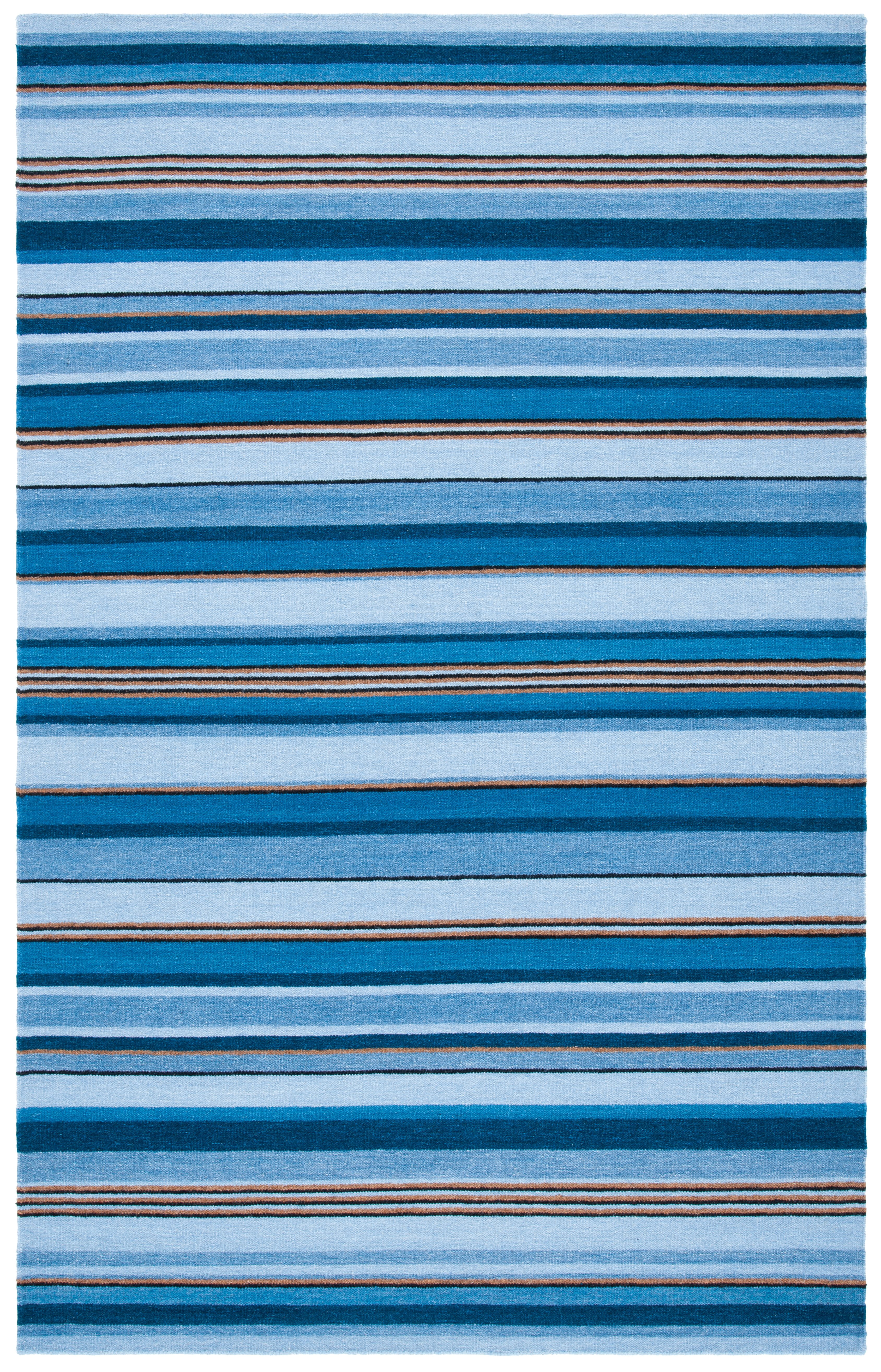 Hand-Woven Coastal Stripe Blue Wool 6' x 9' Area Rug