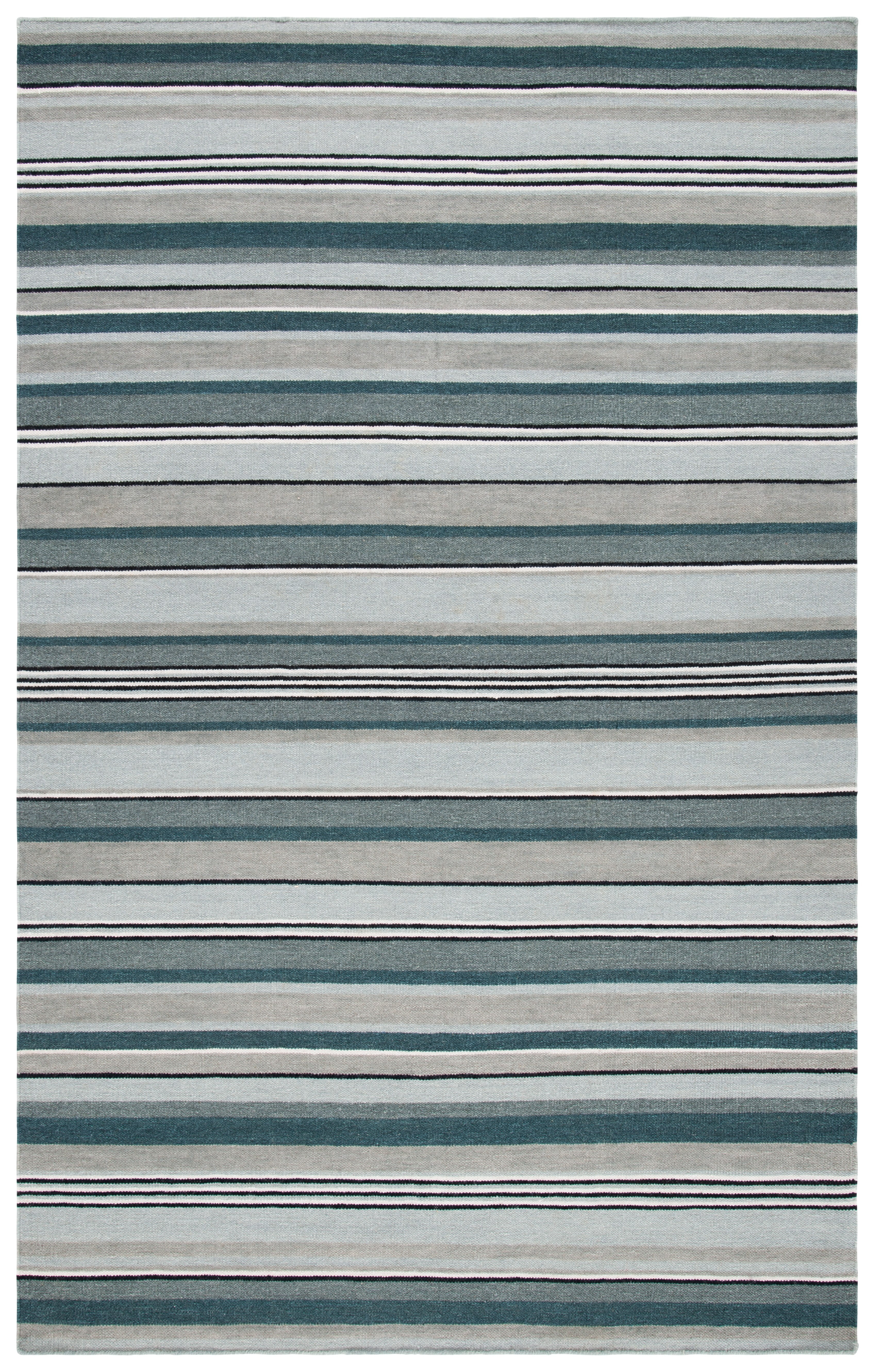 Gray and Blue Striped Wool Flat Woven Area Rug
