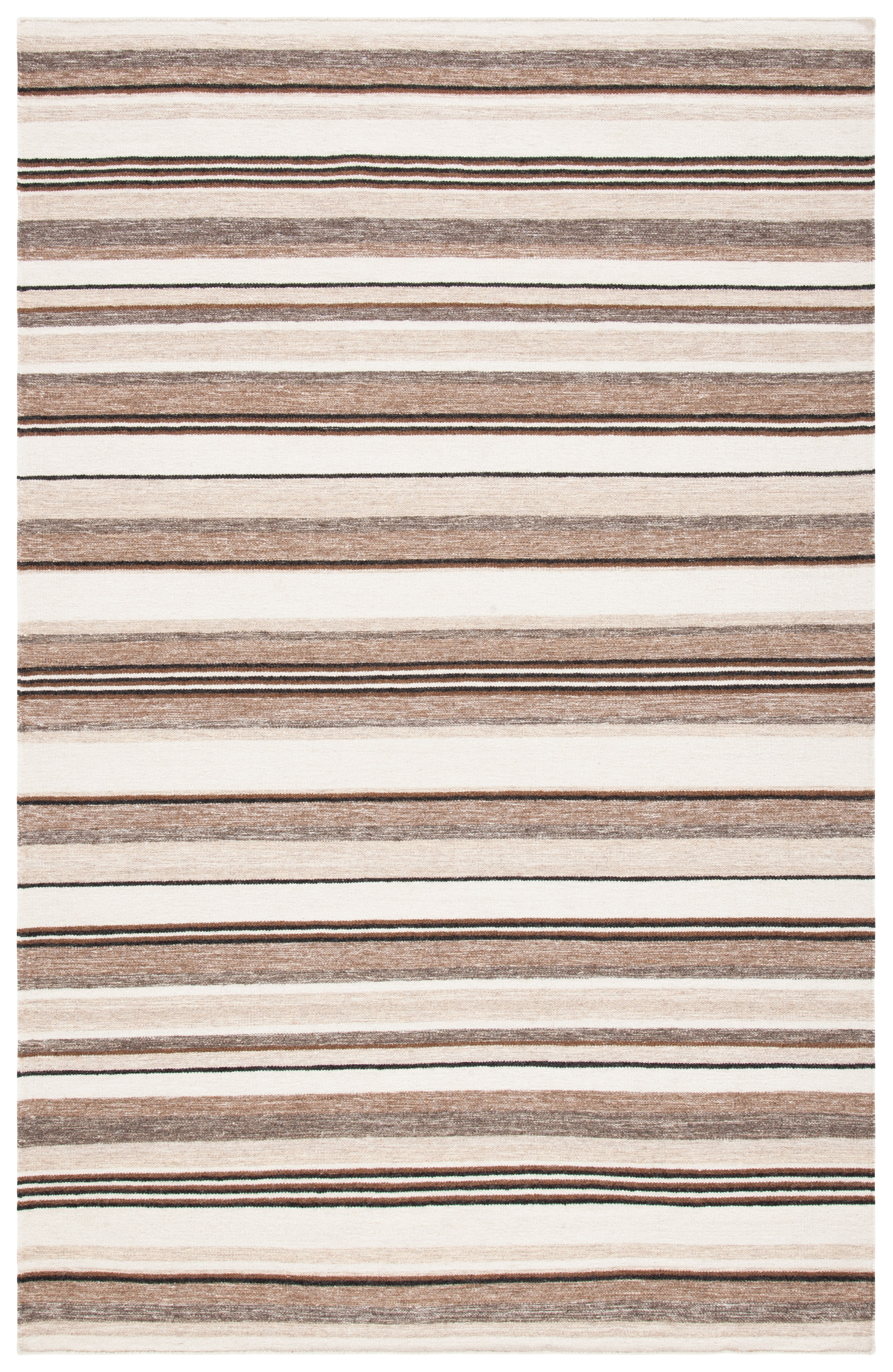 Natural Ivory Striped Wool 6' x 9' Handmade Area Rug