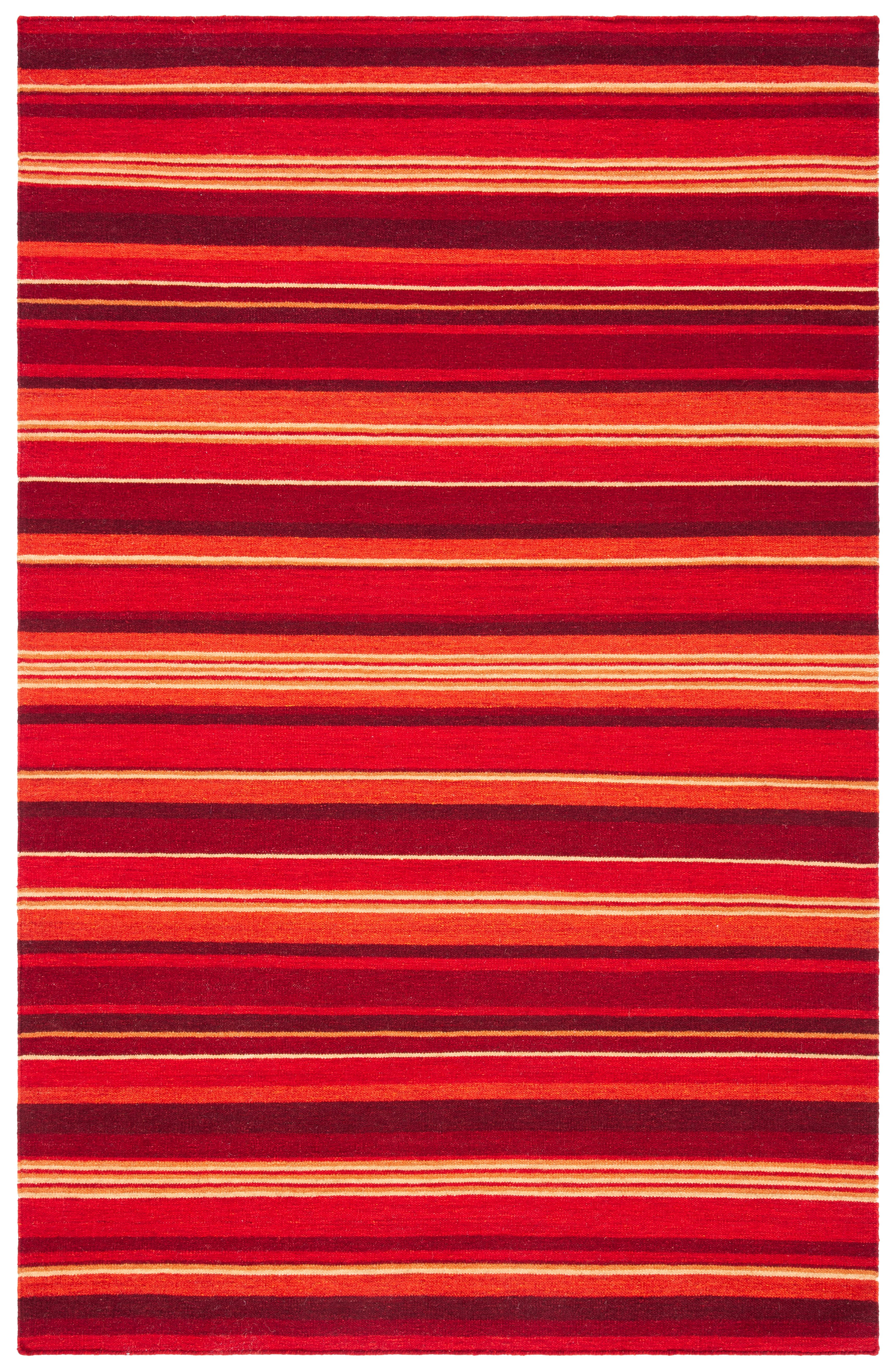 Handmade Red Wool Striped Flat Woven Rug - 3' x 5'