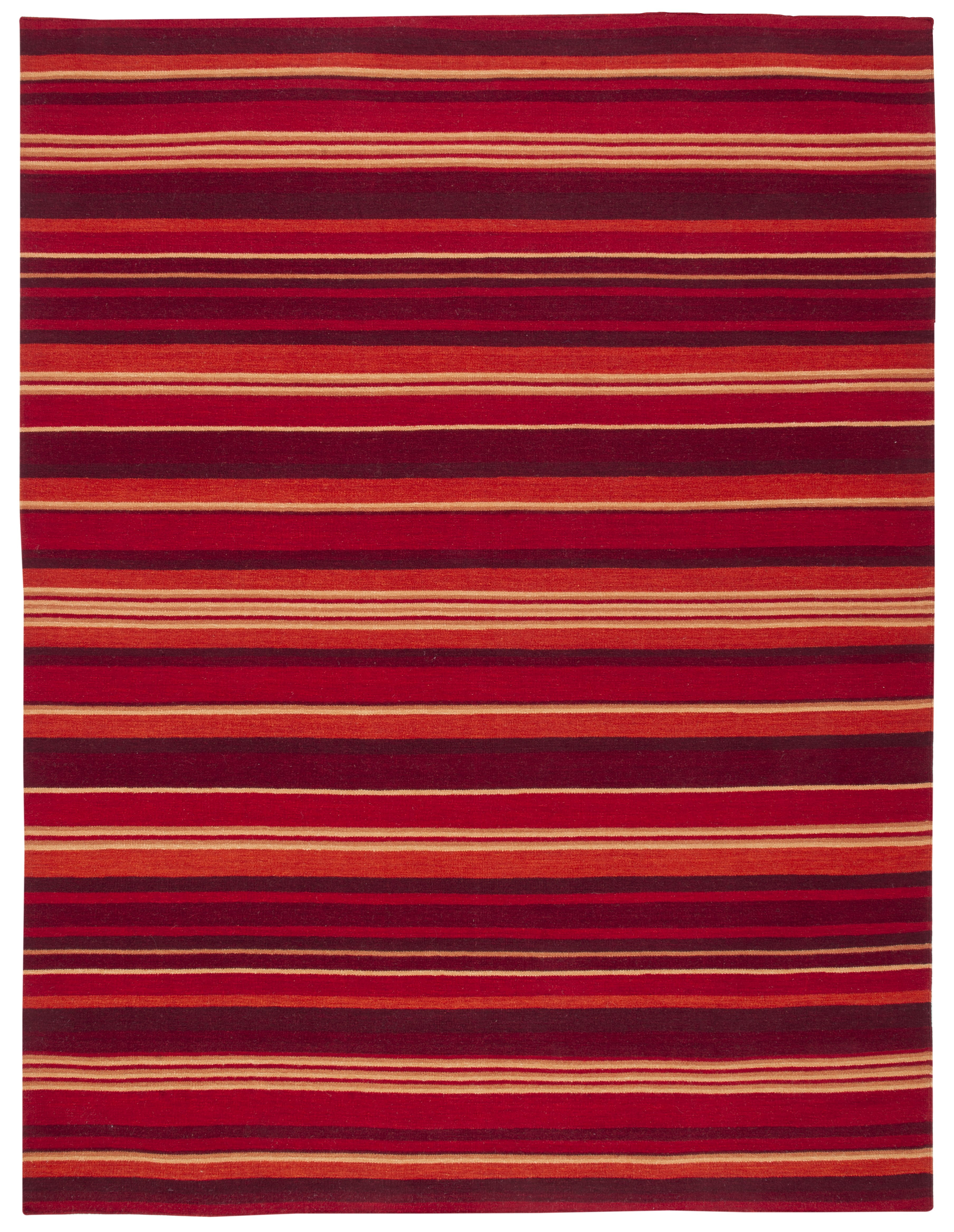 Handmade Red Wool Striped 8' x 10' Reversible Area Rug