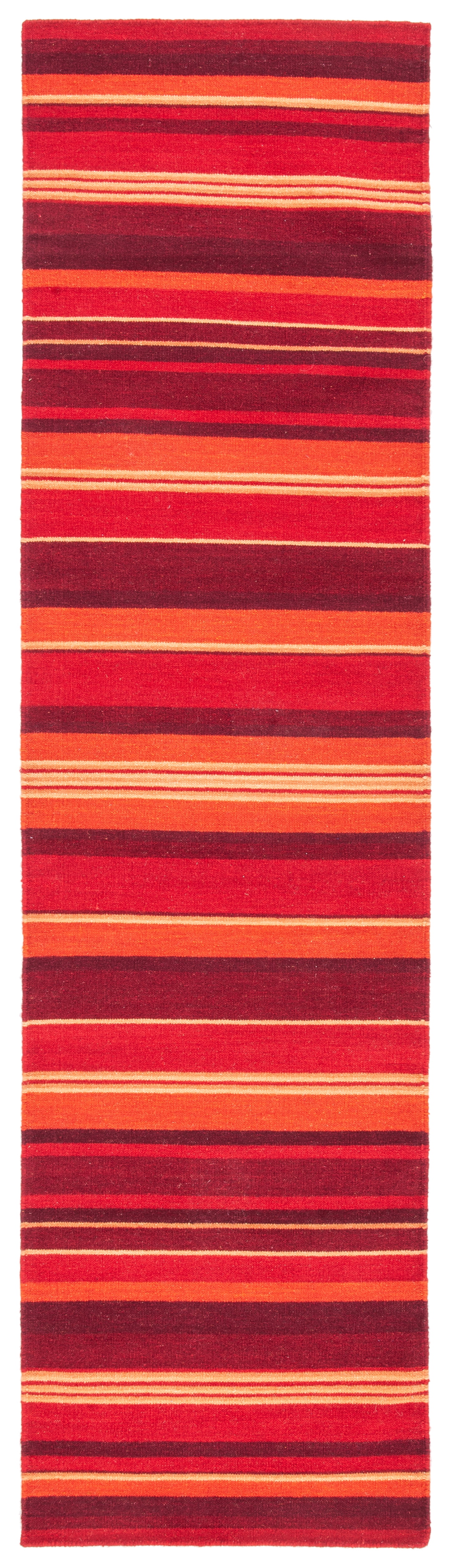 Handmade Red and White Striped Wool Kilim Rug, 2' 3" x 9'