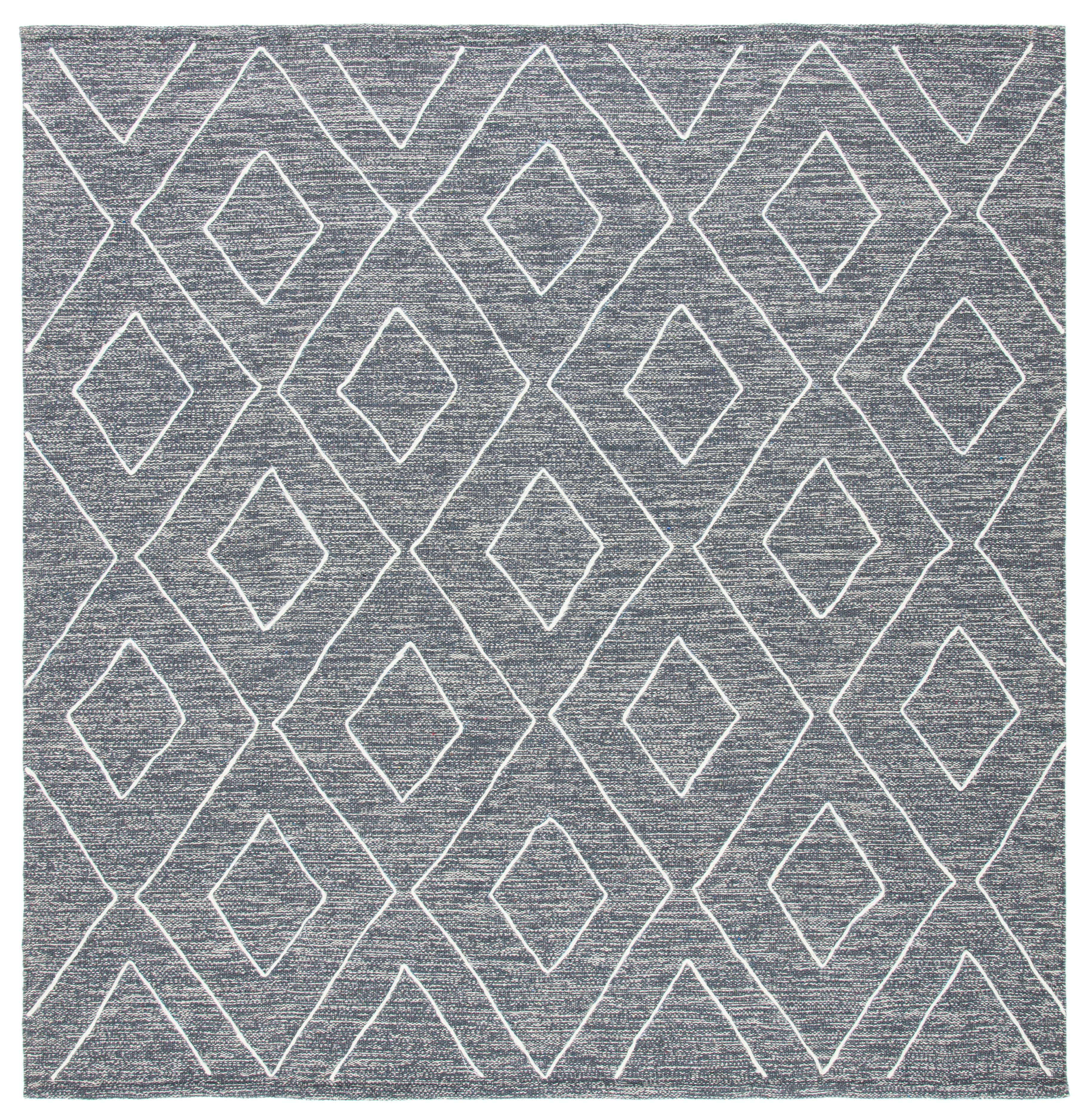 Gray and White Striped Wool Cotton 7' Square Area Rug