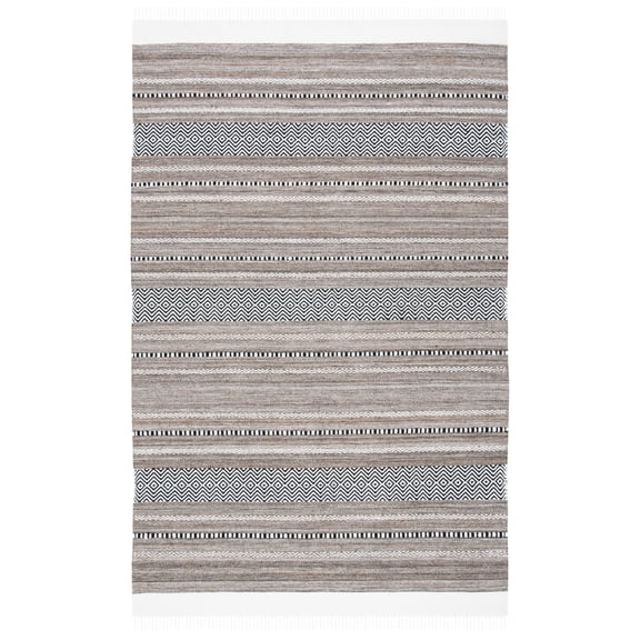 SAFAVIEH Striped Kilim Drummond Striped Polyester Area Rug, Black/Ivory, 3' x 5'